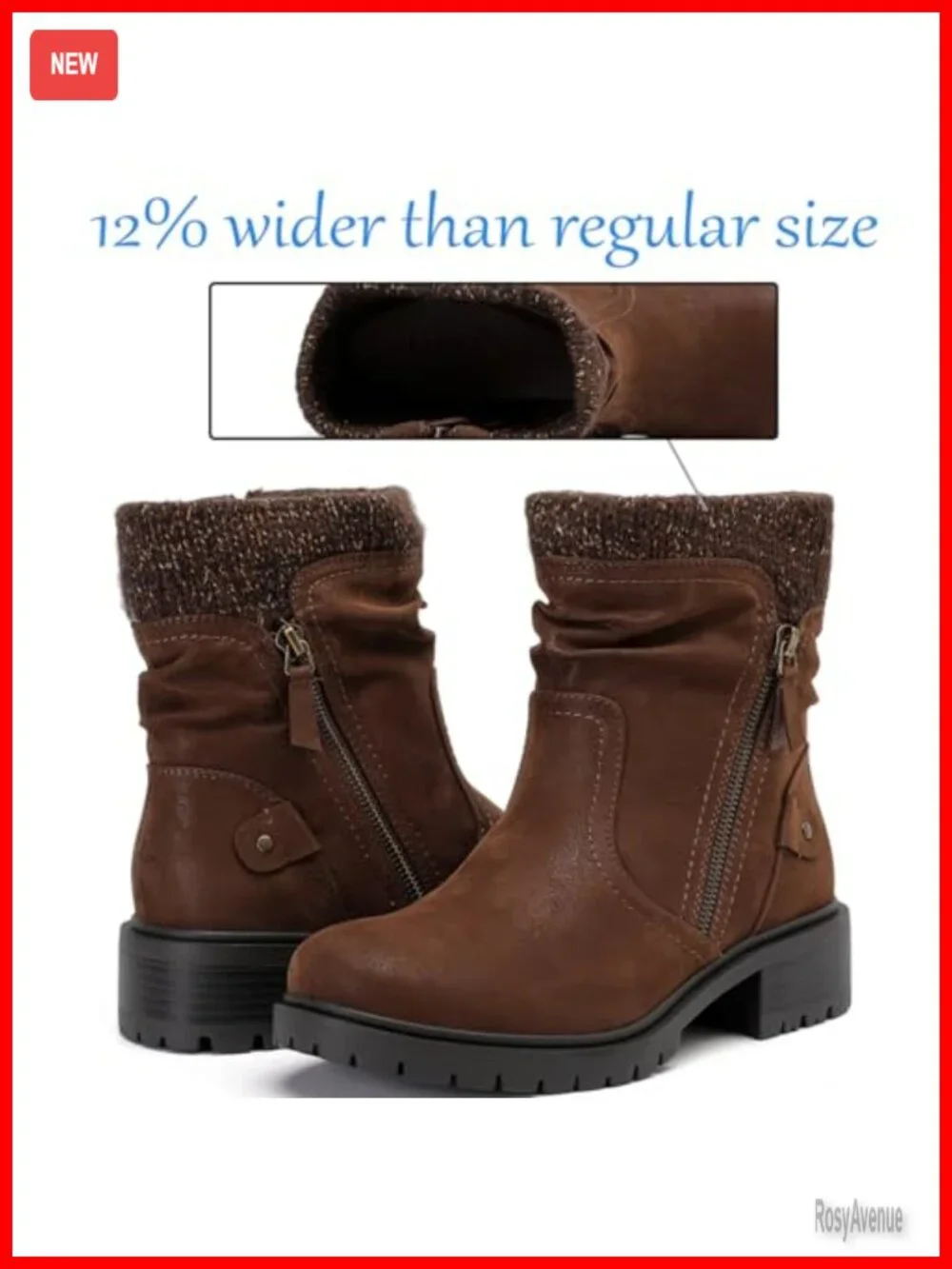 Wide Width Ankle Boots Low Heel Side Zipper Slouchy Mid Calf Booties
